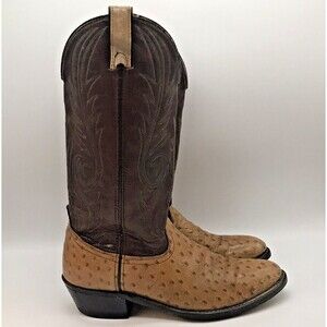 Vtg. ACME Ostrich Embossed Leather Cowboy Boot Men's 9.5D Brown Western Wear USA